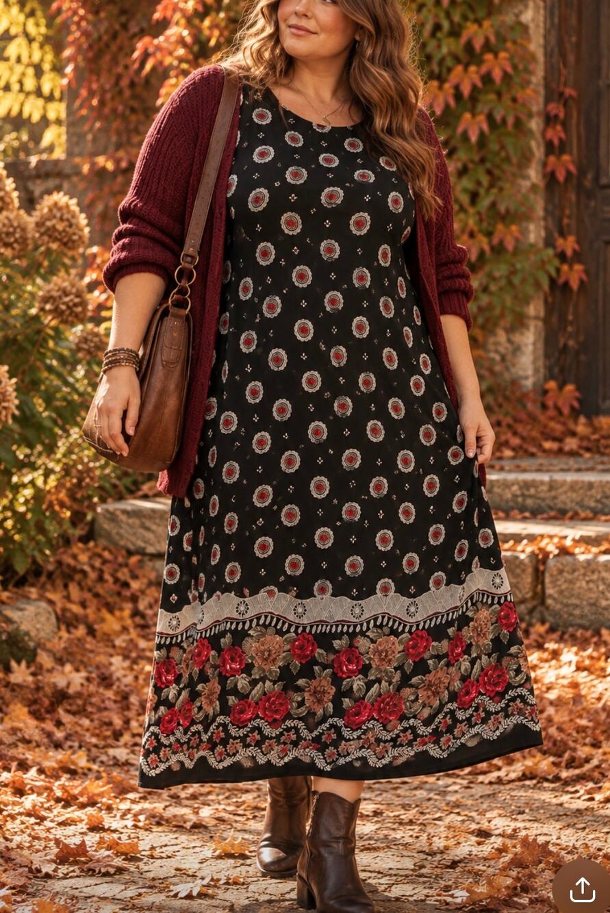 Vintage 90s Casual Corner Annex Floral Border Print Maxi Dress fall 16
